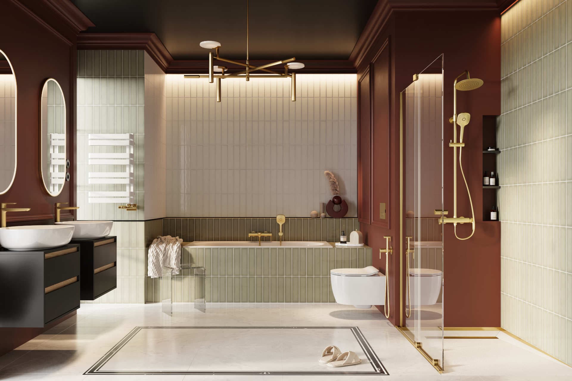 Shower head 25 cm round slim, brushed gold