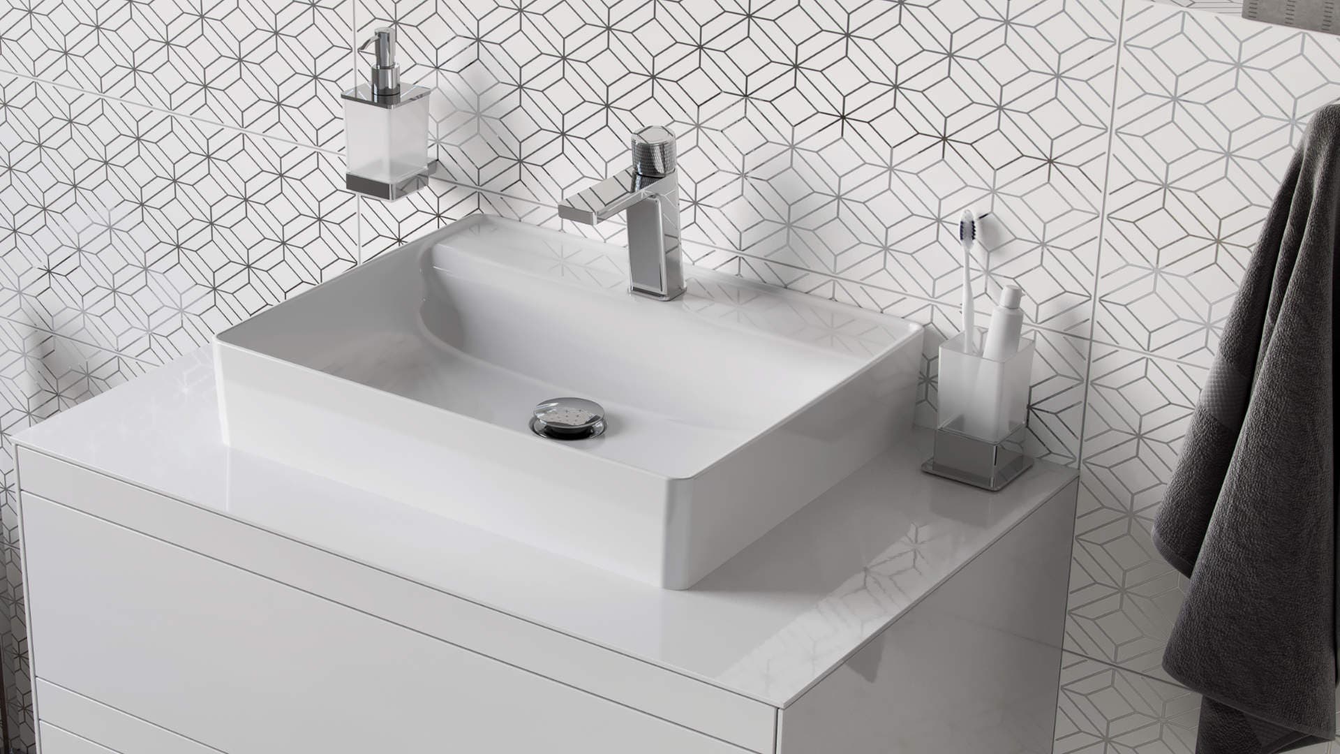 Krotos bateria umywalkowa stojąca, chrom