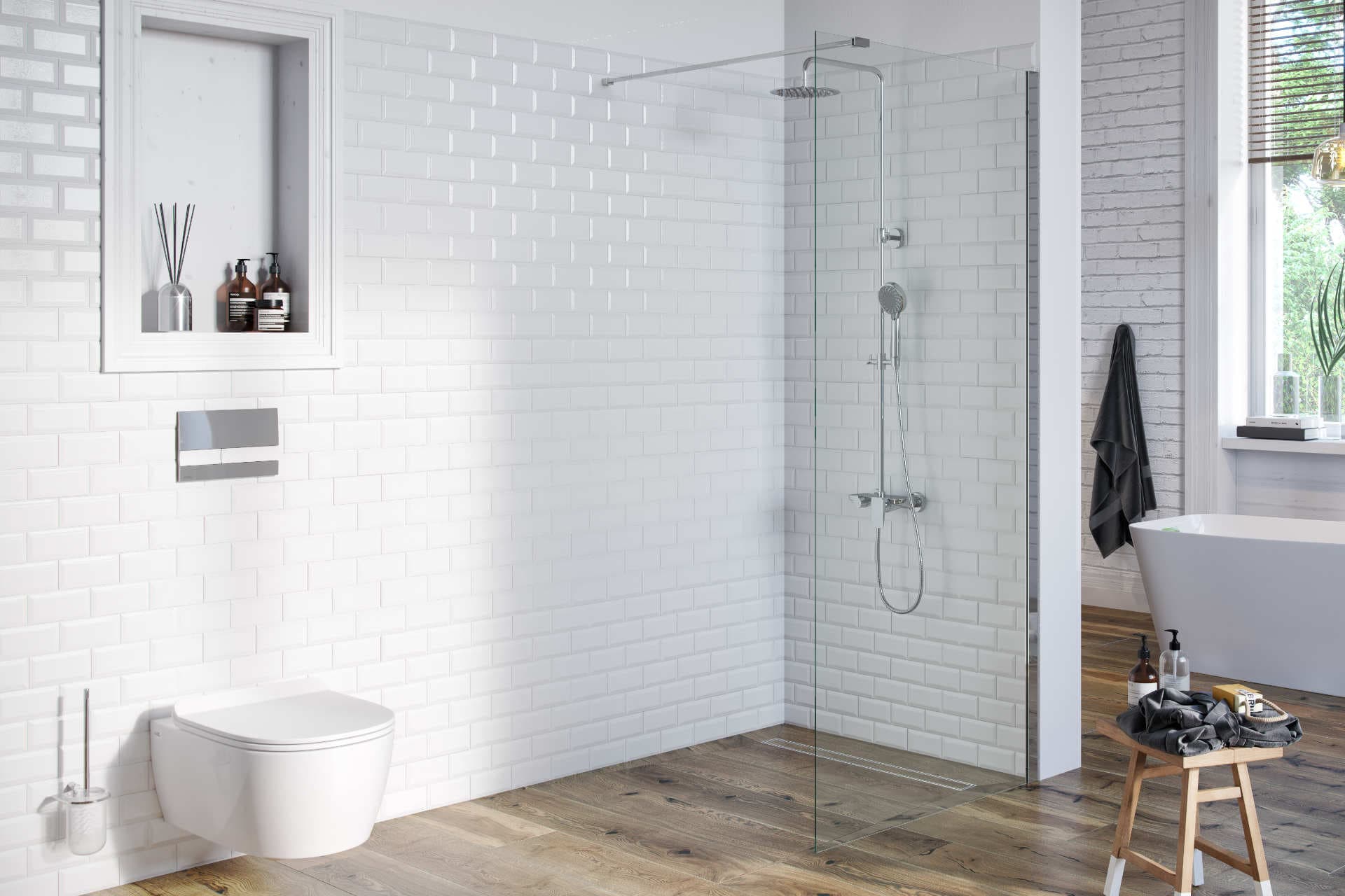 Altar wall shower set with 20 x 20 cm rain shower, with spout, chrome