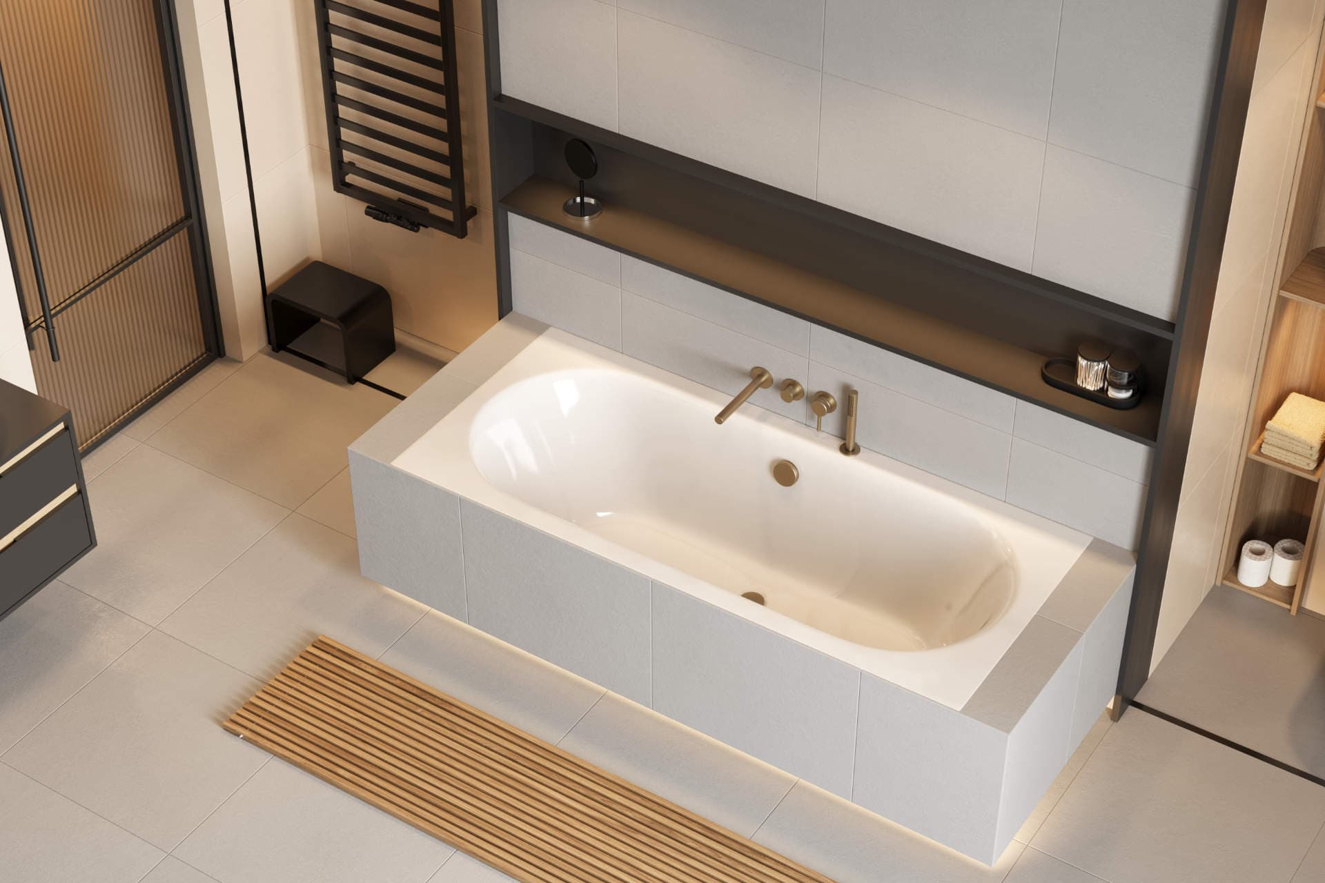 Pi Concealed shower and bath set , 2 functions, Dry box, brushed copper