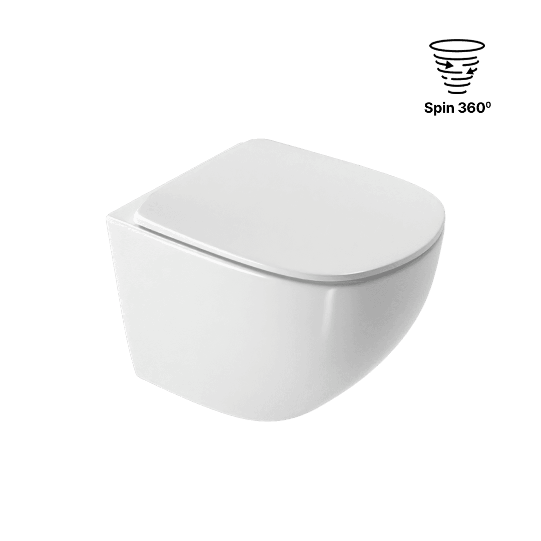 Luqa miska WC 48 cm wisząca bezrantowa, z system spłukiwania Spin 360, z deską wolnoopadającą, biały połysk